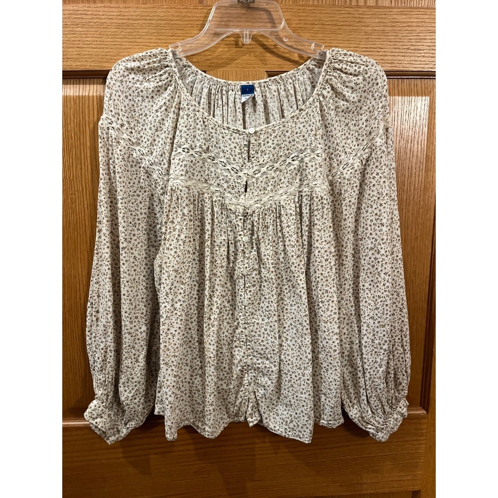 Cottagecore Prairie Boho Ditsy Floral Peasant Blouse Lace TrimOld Navy Womens L